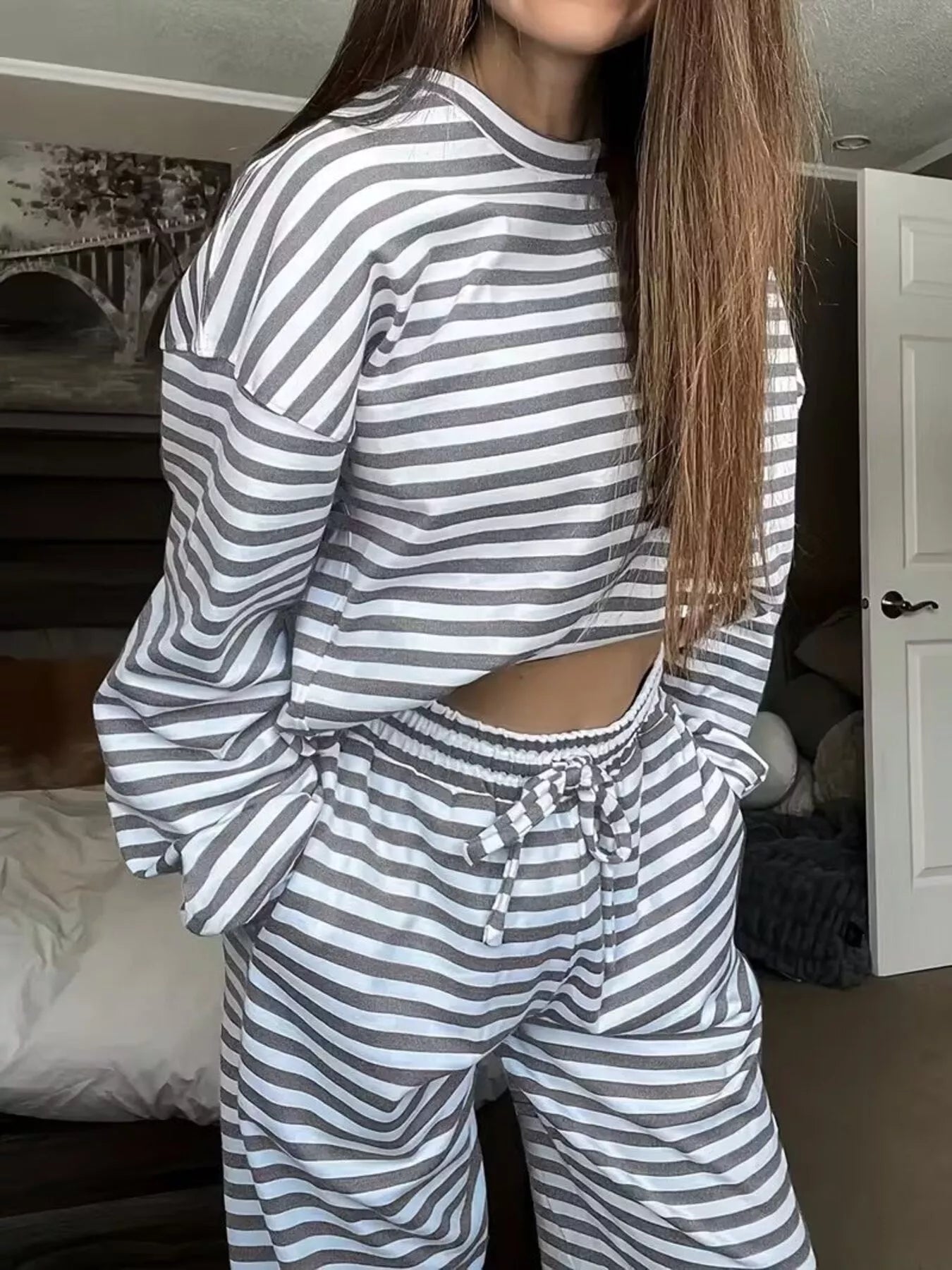 Striped Long Sleeve Top and Pants Set