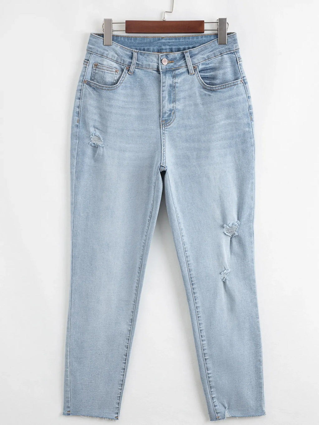 Mid Rise Ankle-Length Distressed Skinny Jeans