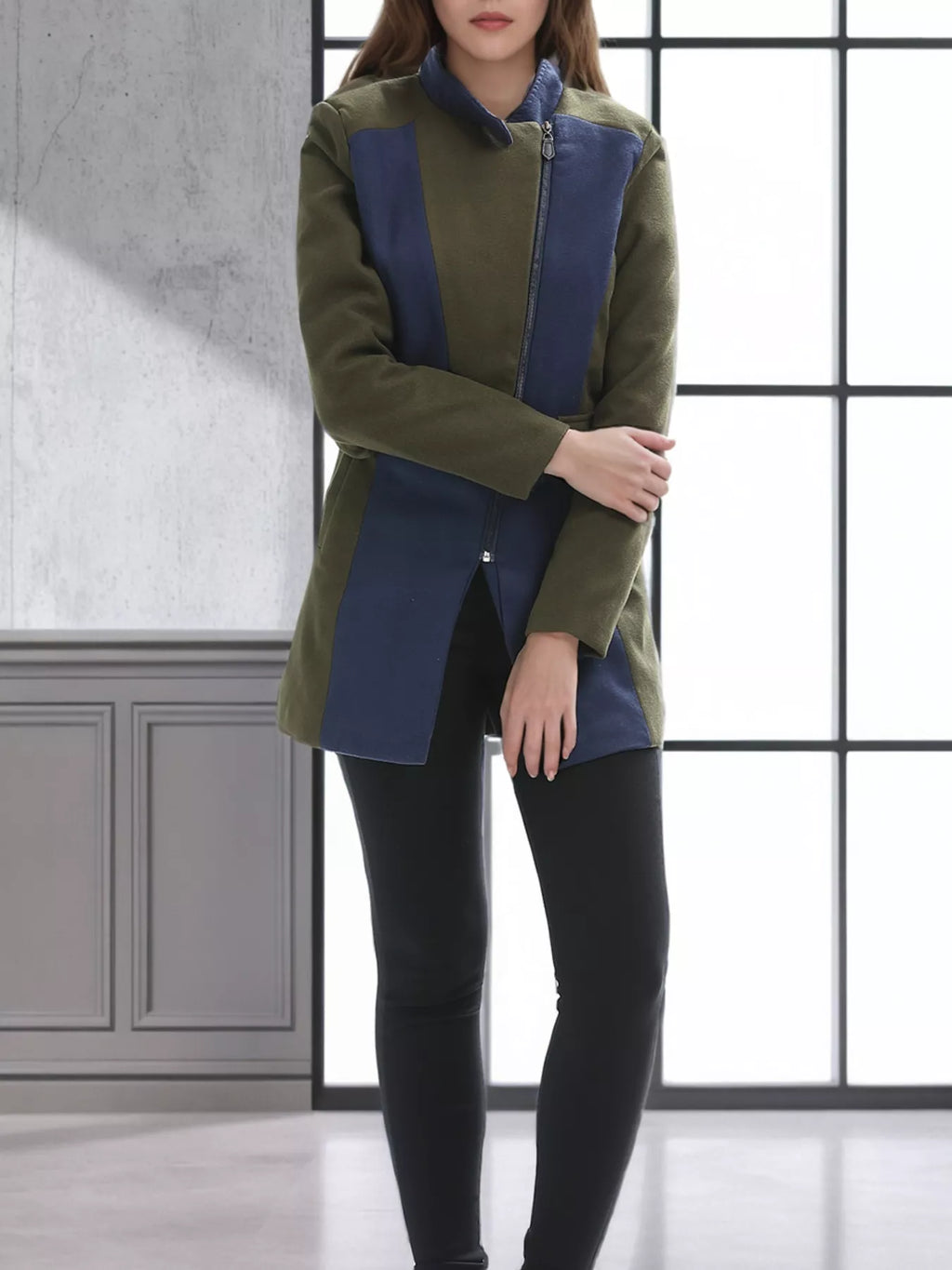 Color Block Zip Up Outerwear