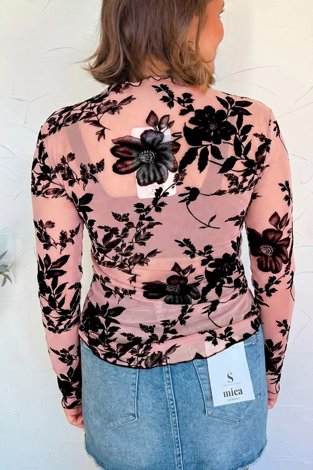 Floral Print Mesh Long Sleeve Pullover Blouse