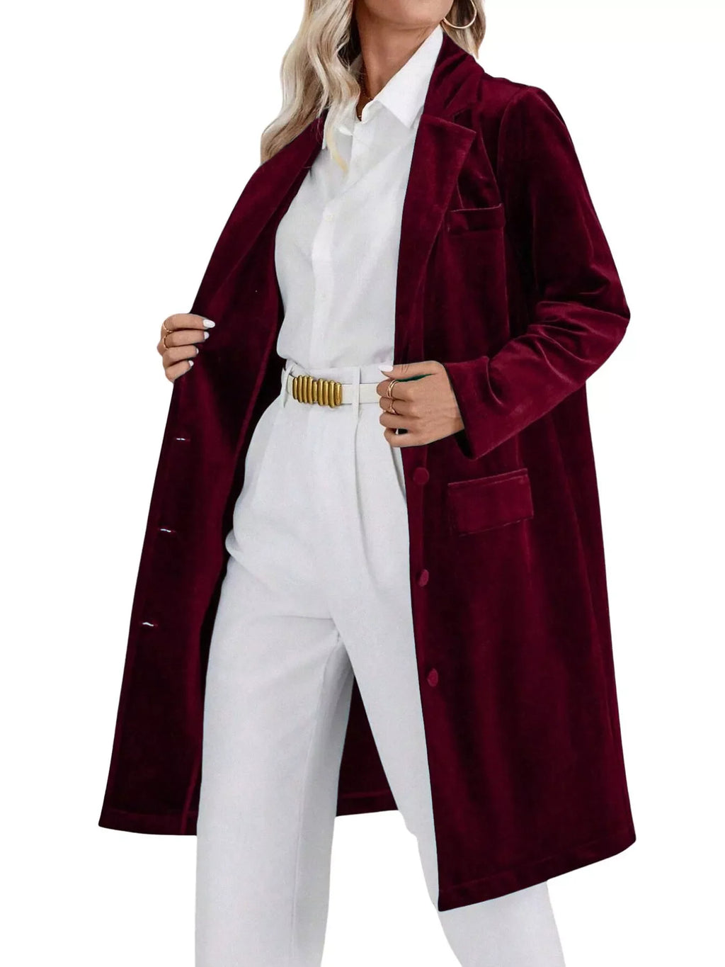 Lapel Collar Long Sleeve Longline Coat