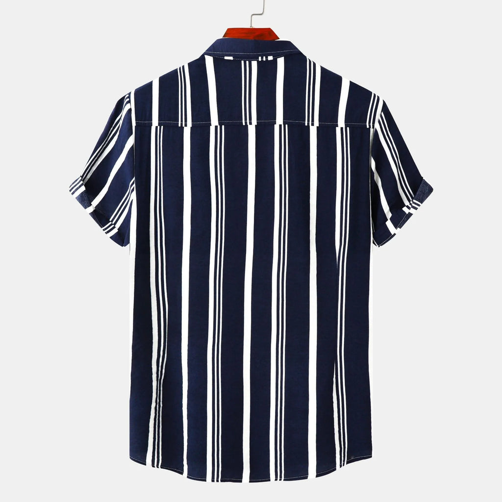 Men's Plus Size Striped Short Sleeve Button-Down Shirt