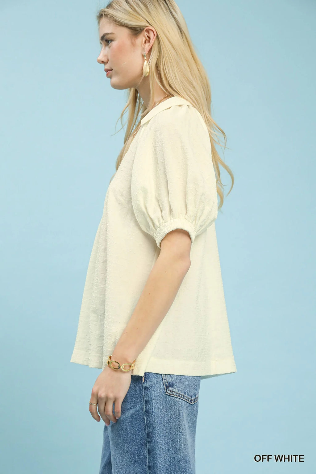 Umgee Textured Trim Detail Short Sleeve Top