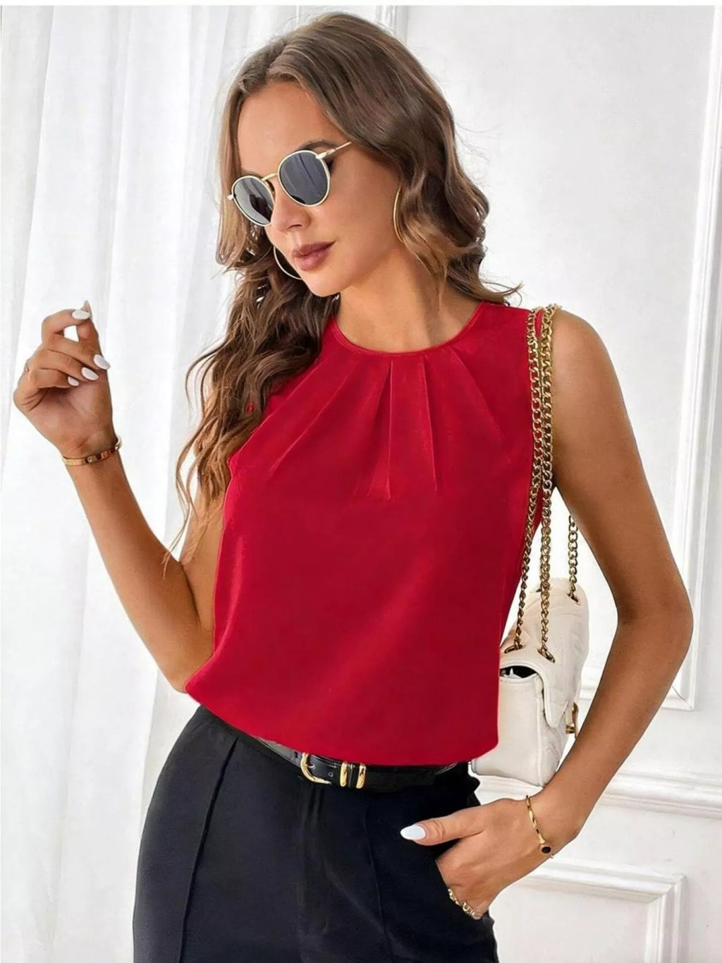 Pleated Round Neck Tank