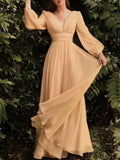 V-Neck Balloon Sleeve Maxi Dress