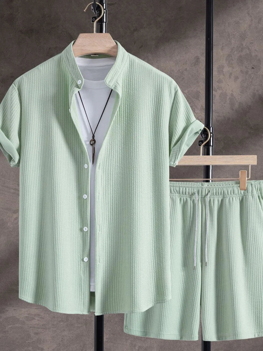 Men's Ribbed Short Sleeve Shirt and Shorts Set