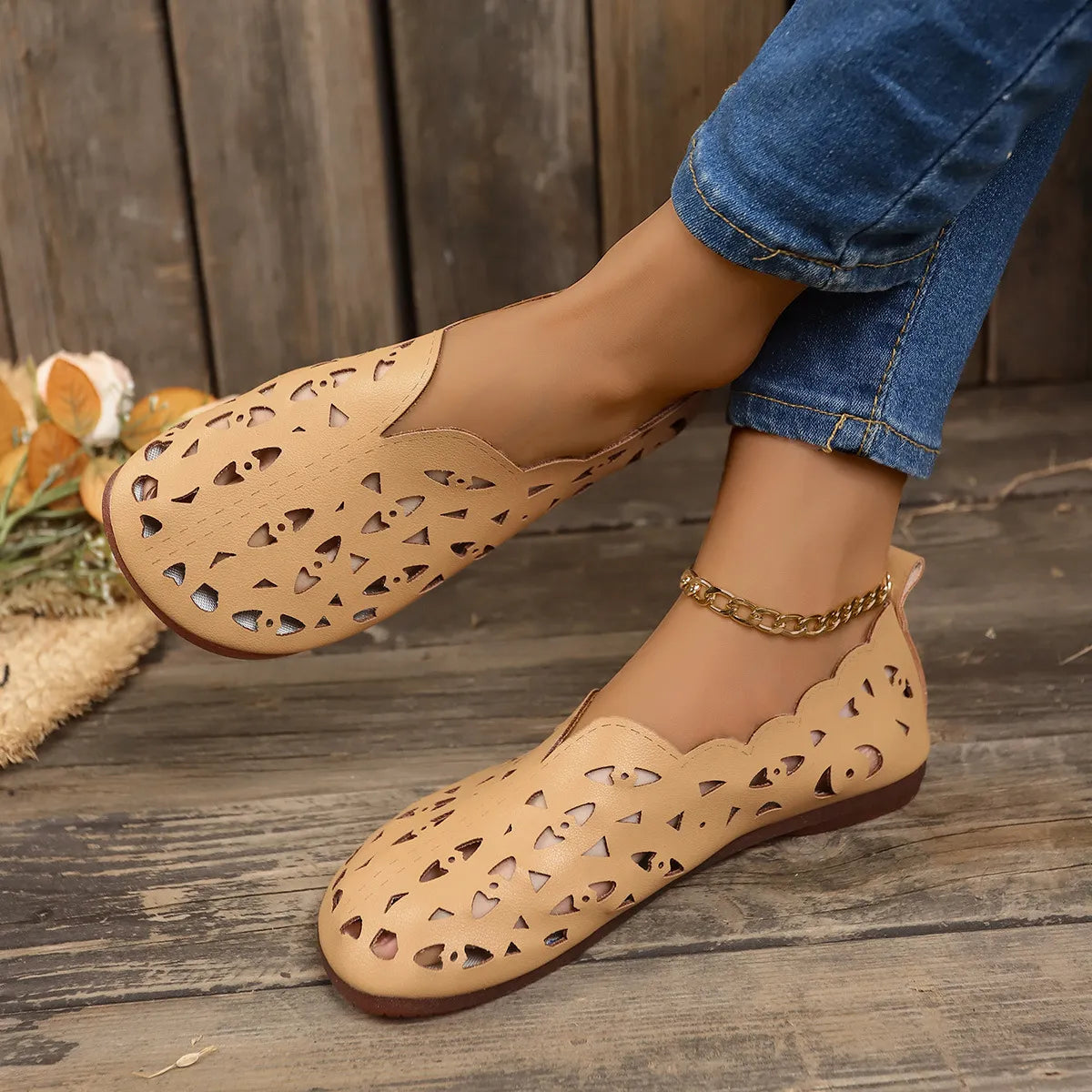 Hollow Out Breathable Casual Flat Slip-Ons