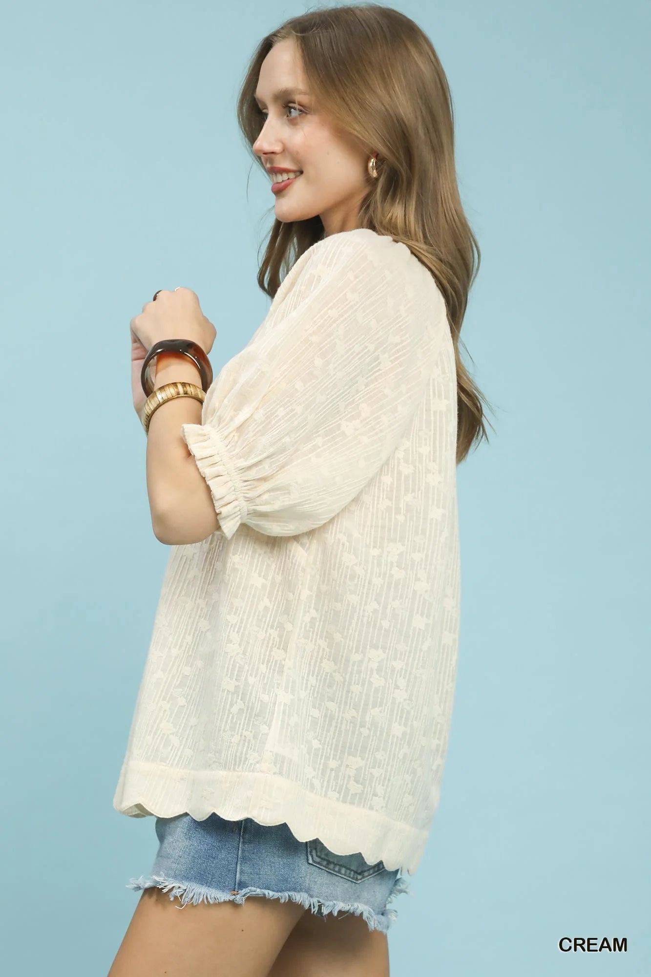 Umgee Textured Pintuck Blouse