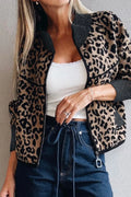 Leopard Zip Up Long Sleeve Jacket