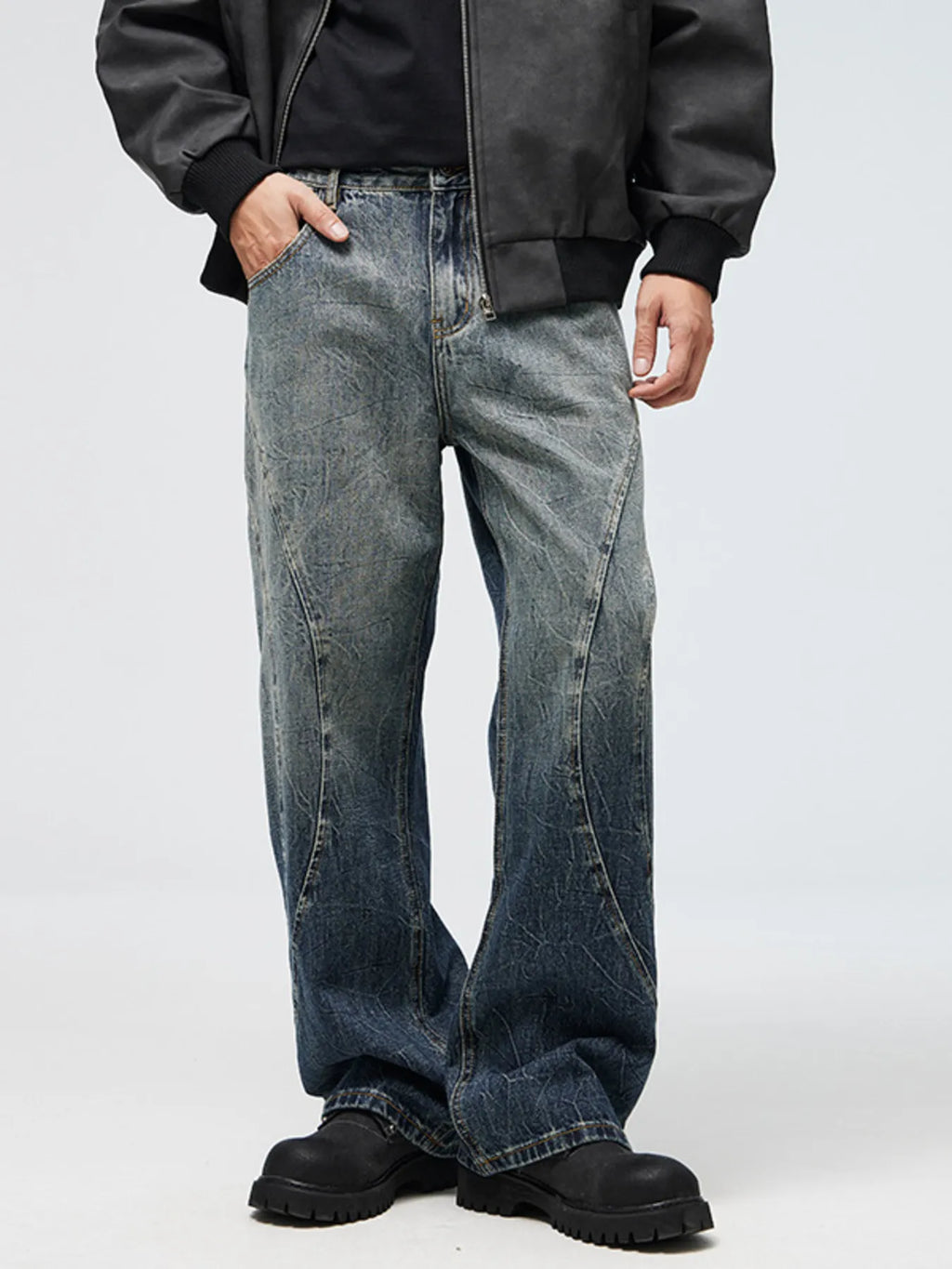 Men's Full Size Vintage Wash Wide Leg Jeans Plus Size