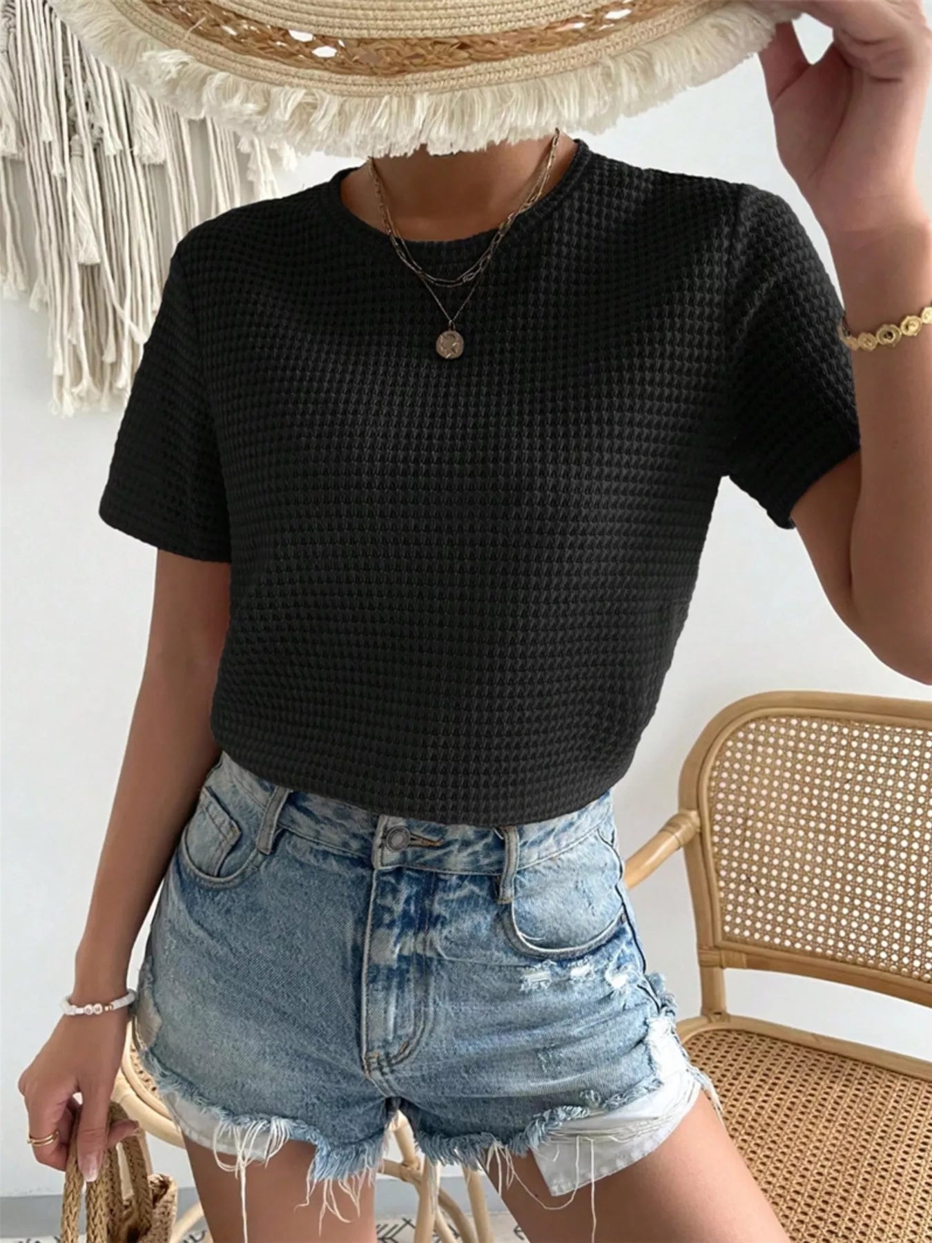 Waffle Knit Short Sleeve T-Shirt