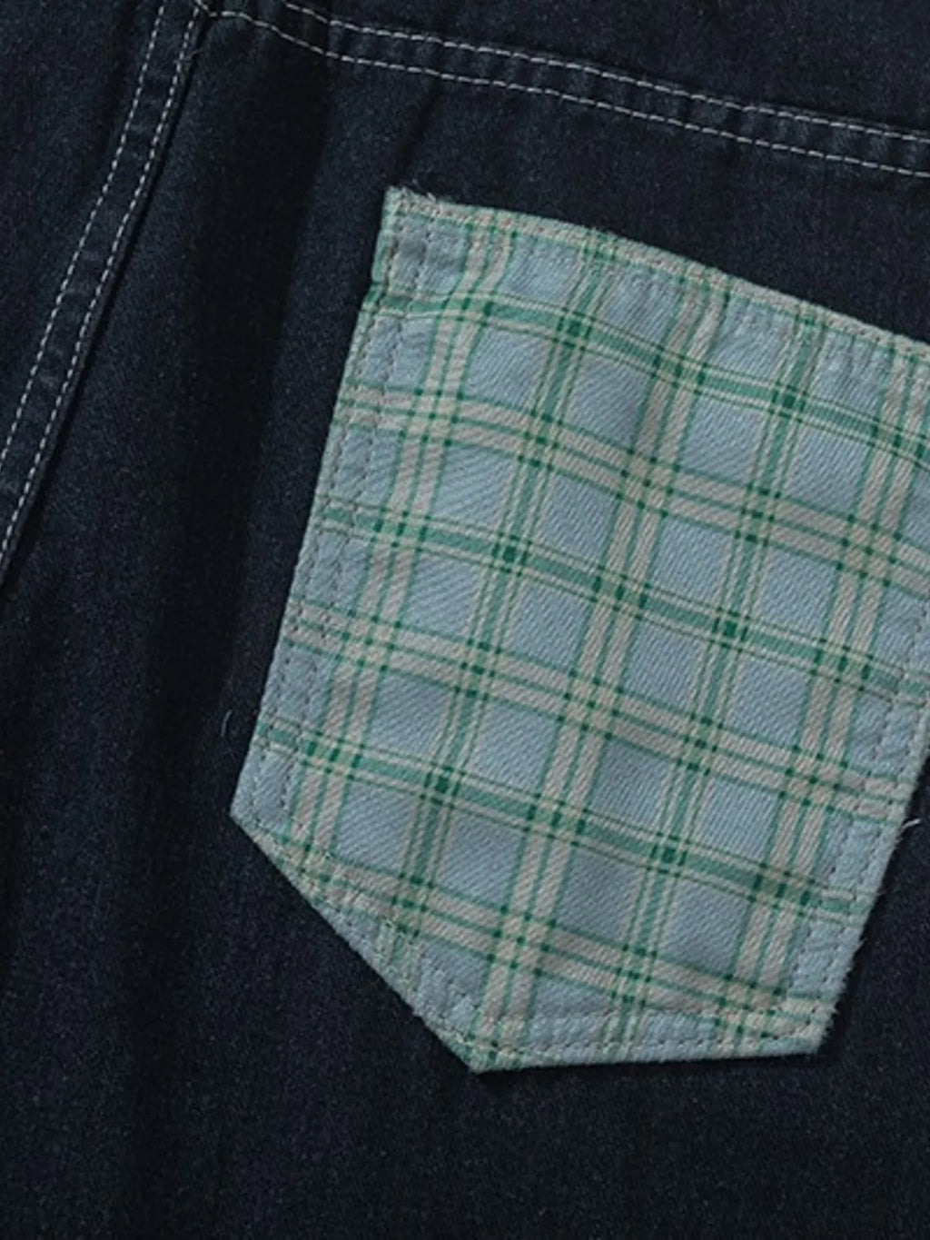 Men's Plaid Pocket Wide Leg Jeans