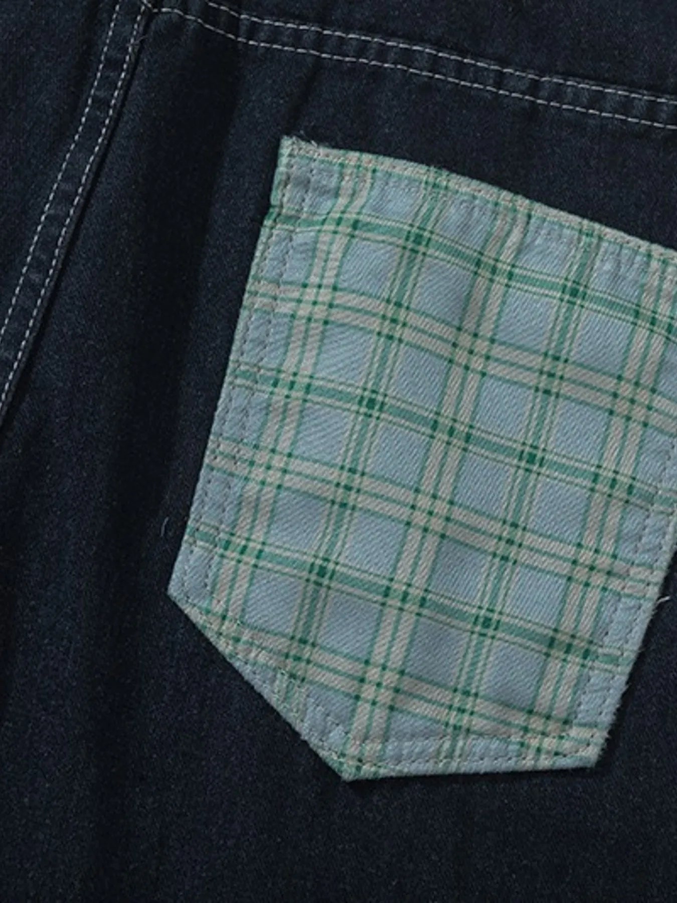 Men's Plaid Pocket Wide Leg Jeans