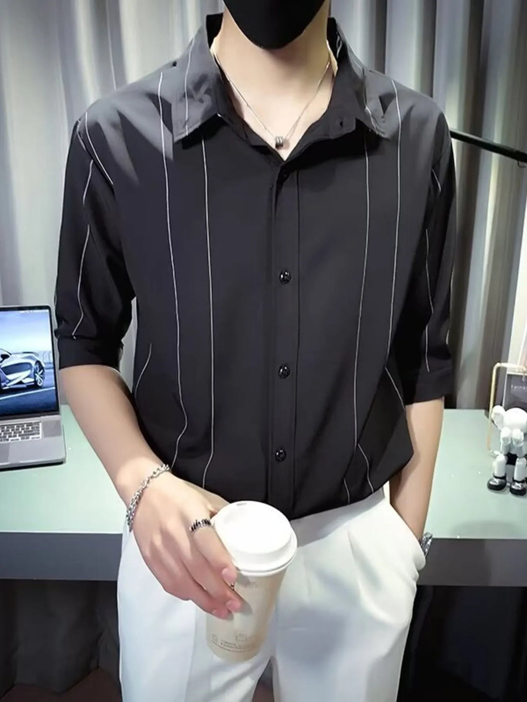 Men's Plus Size Striped Button Up Casual Shirt