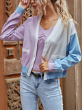 Color Block Button Up Cardigan