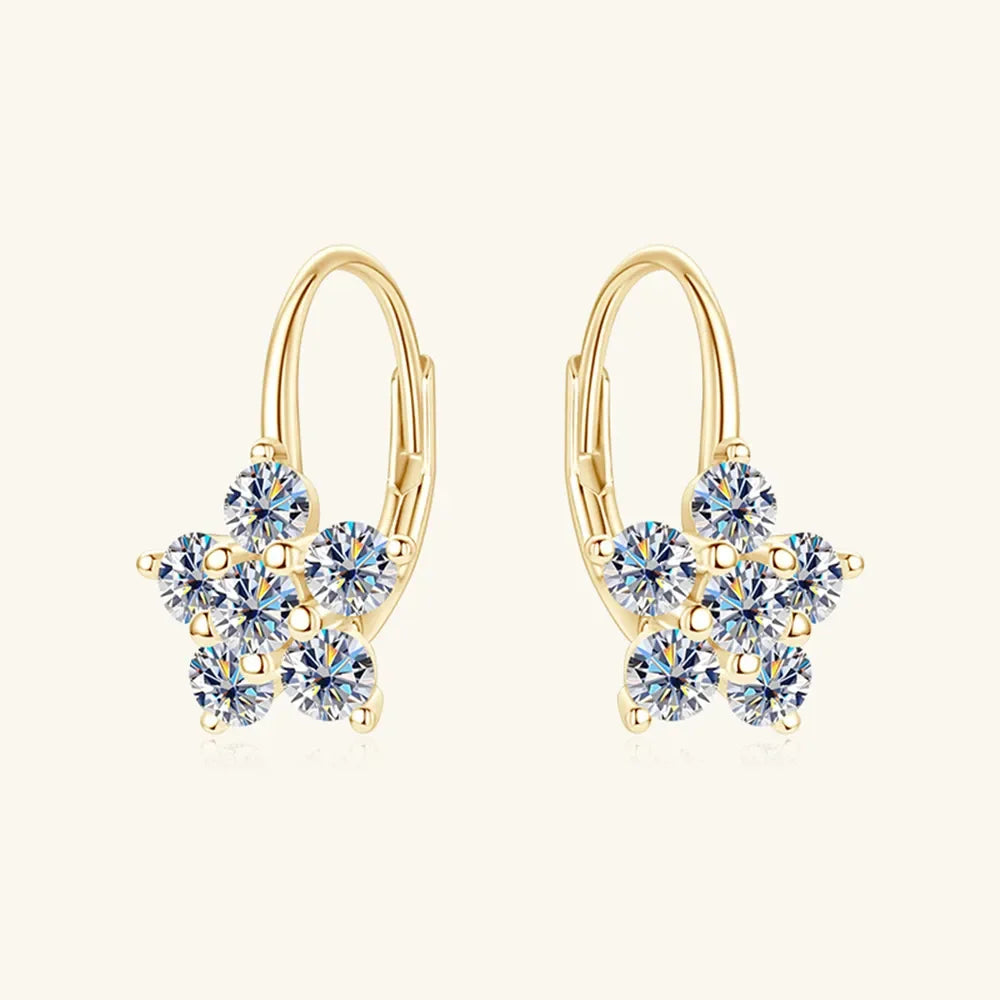 1.2 Carat 925 Sterling Silver Moissanite Flower Huggie Earrings