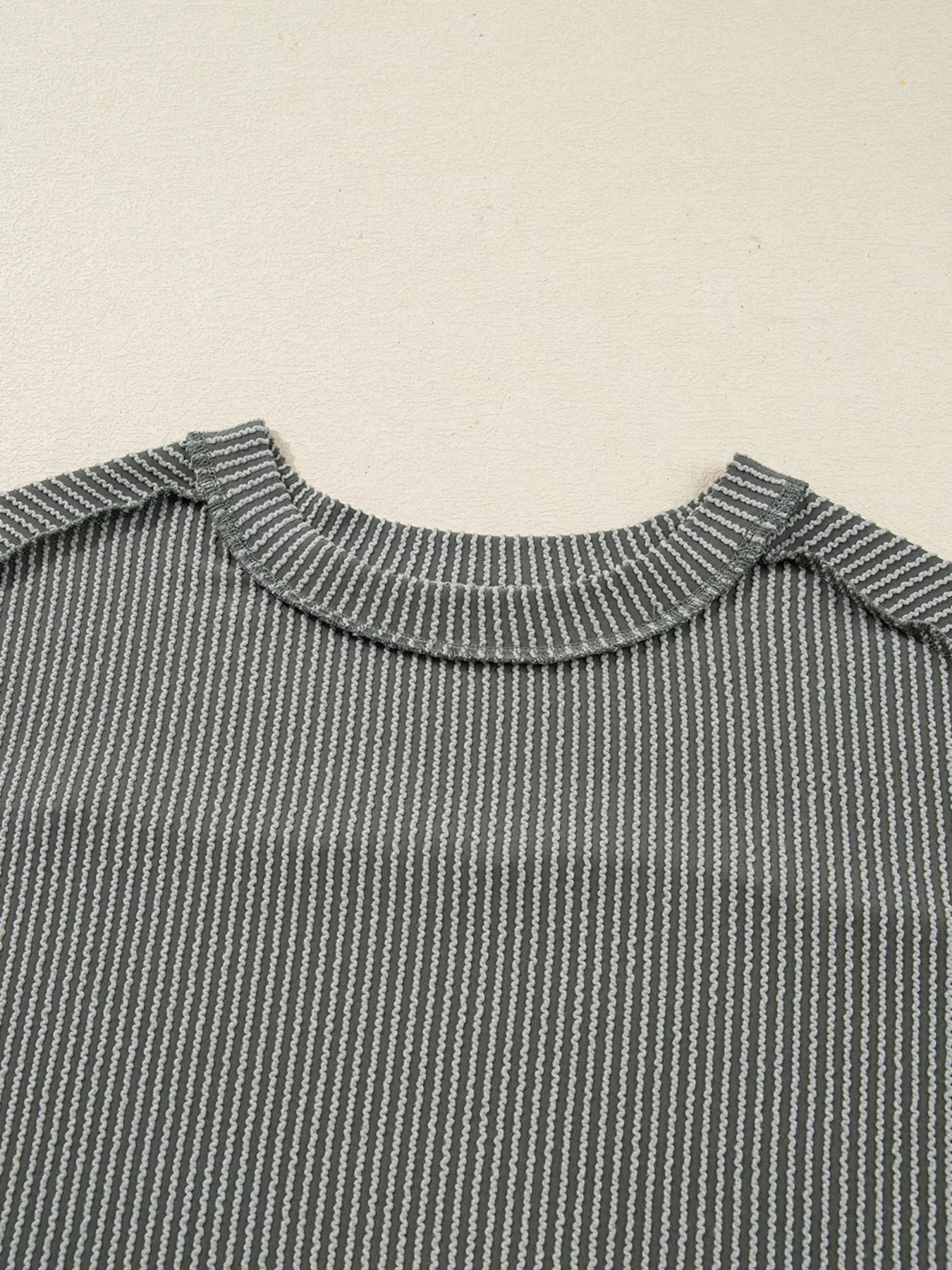 Twist Ribbed Exposed Seam Detail Long Sleeve Loose Top