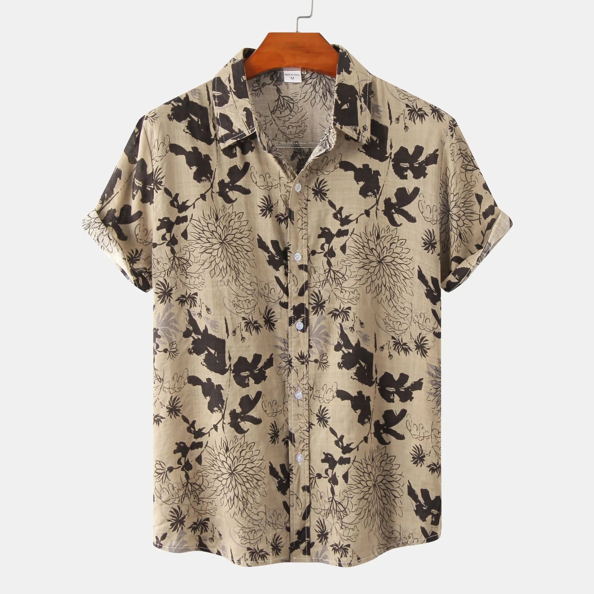 Men's Plus Size Floral Print Short Sleeve Button Down Shirt