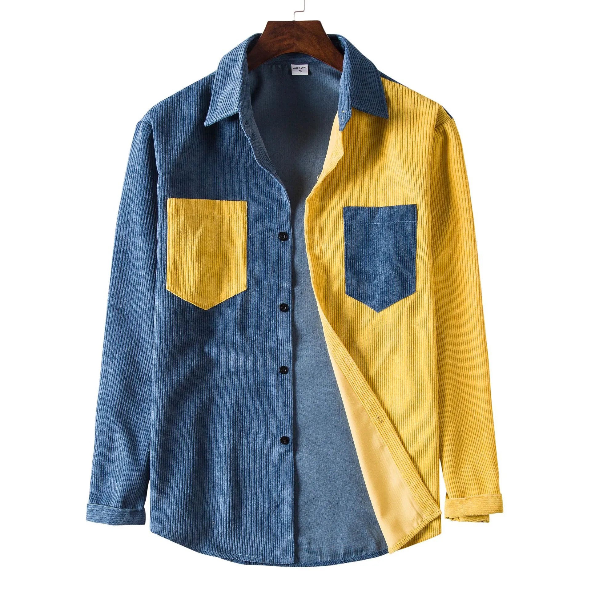Men's Plus Size Two Tone Long Sleeve Shirt