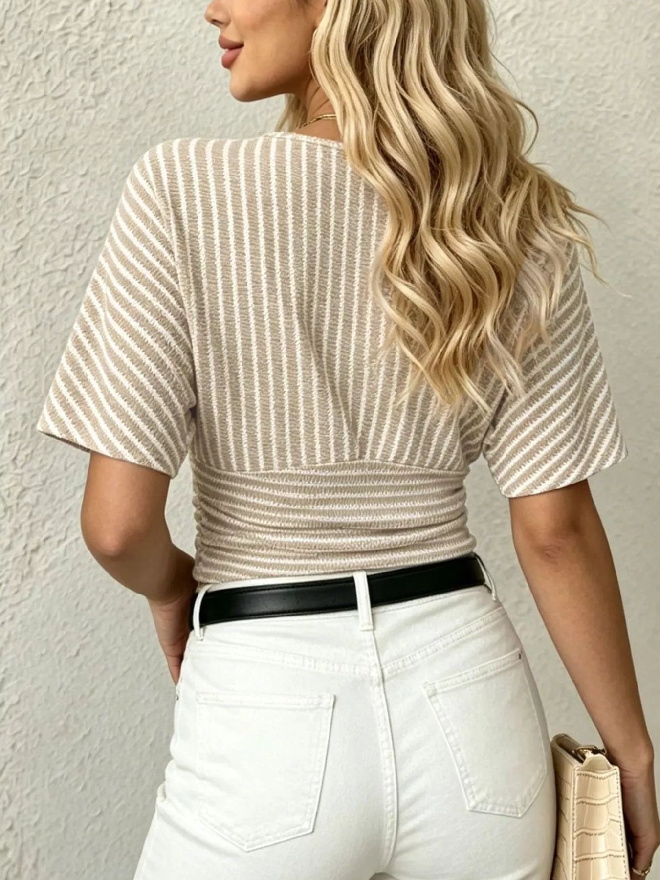 Striped Surplice Short Sleeve Top