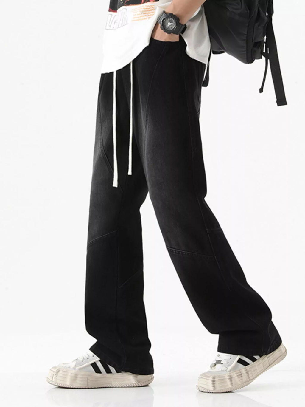 Men's Full Size Drawstring Wide Leg Jeans Plus Size