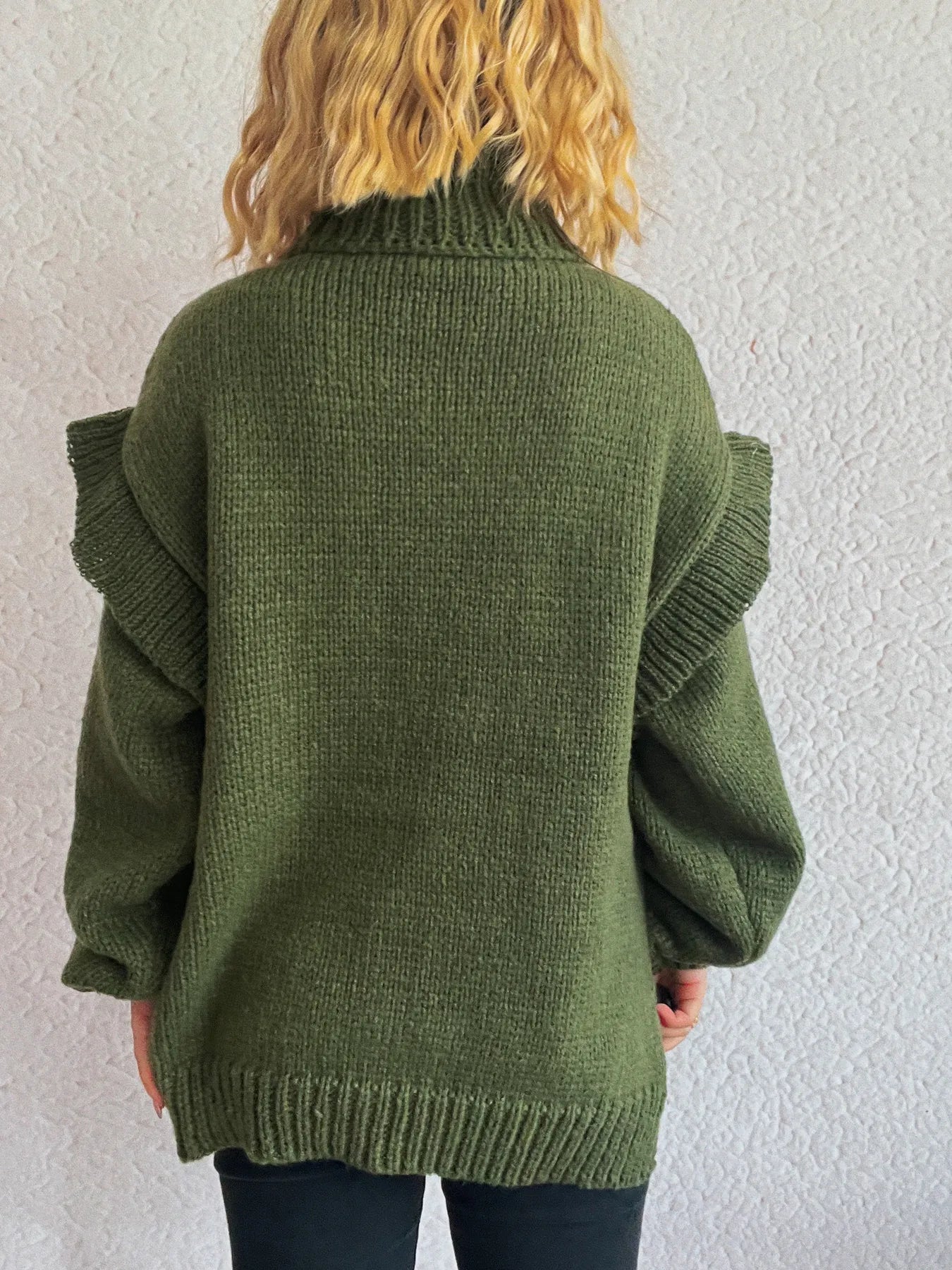 Ruffled Turtleneck Long Sleeve Sweater