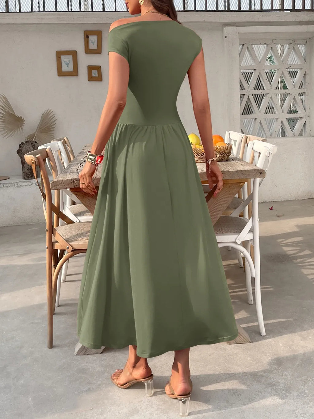 Single Shoulder Midi Dress with Pockets