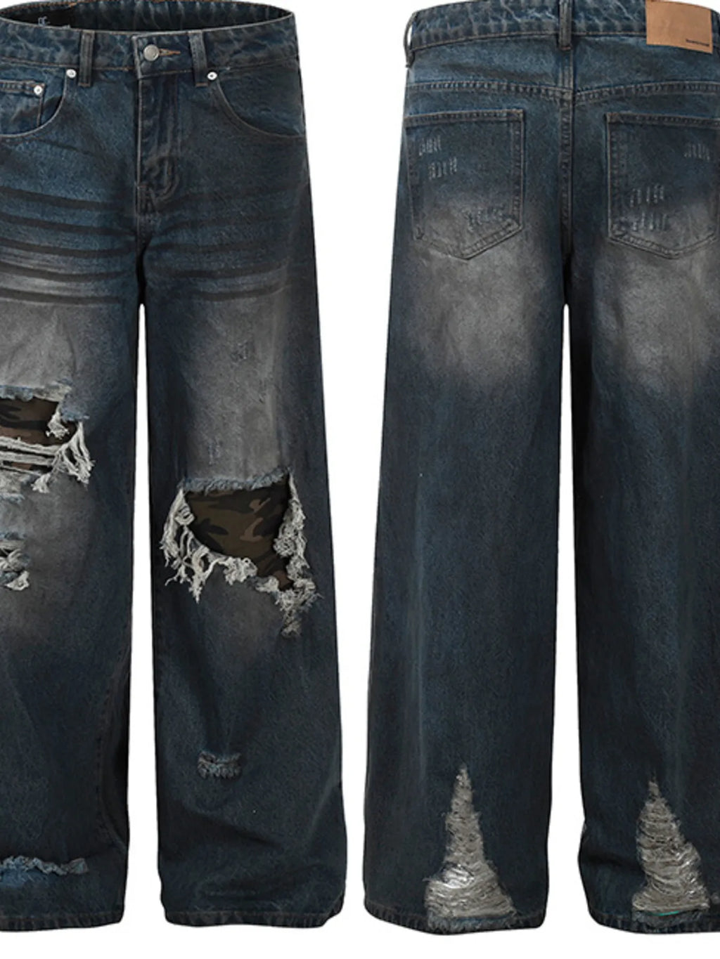 Men's Distressed Wide-Leg Wash Jeans