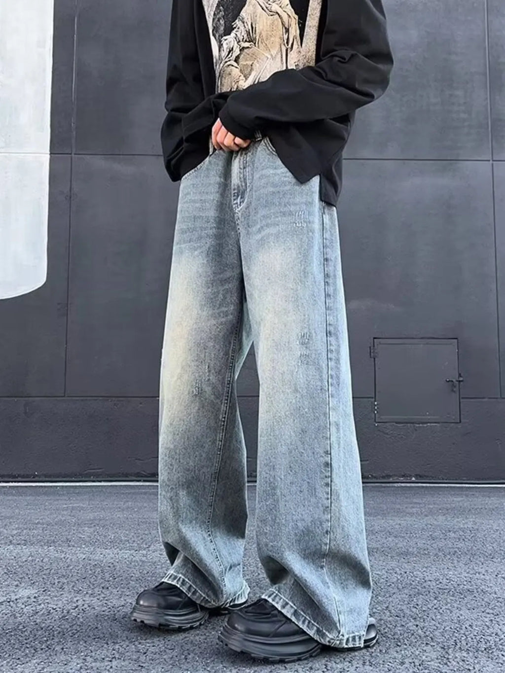 Men's Full Size Wash Wide Leg Jeans Plus Size