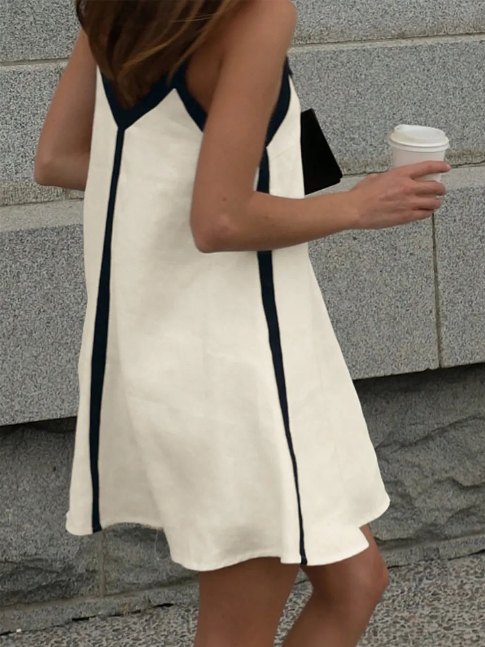 Contrast Trim V-Neck Mini Cami Dress