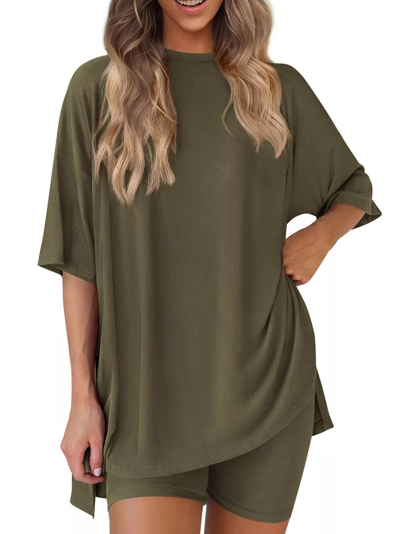 Full Size Half Sleeve T-Shirt and Shorts Set Plus Size