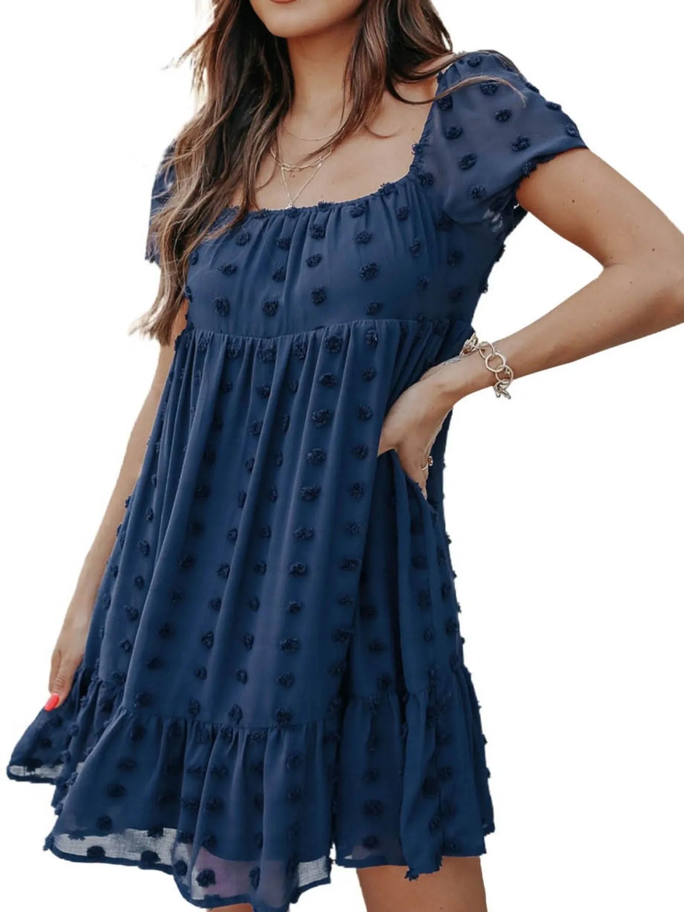 Swiss Dot Square Neck Mini Dress