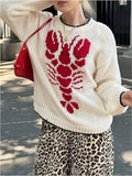 Lobster Round Neck Dropped Shoulder Sweater