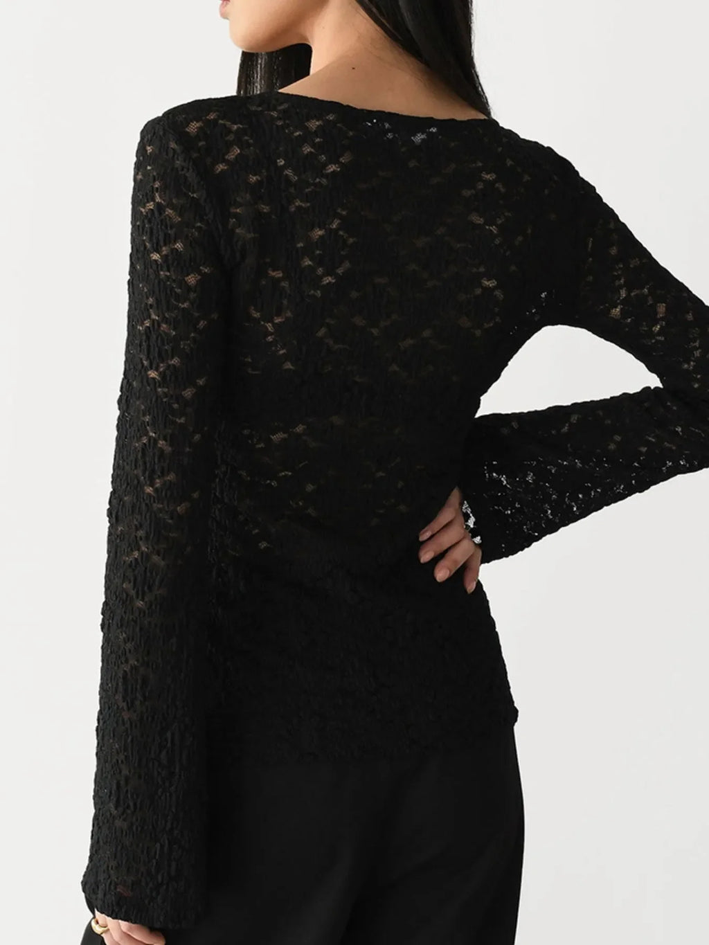 Lace V-Neck Flare Sleeve T-Shirt