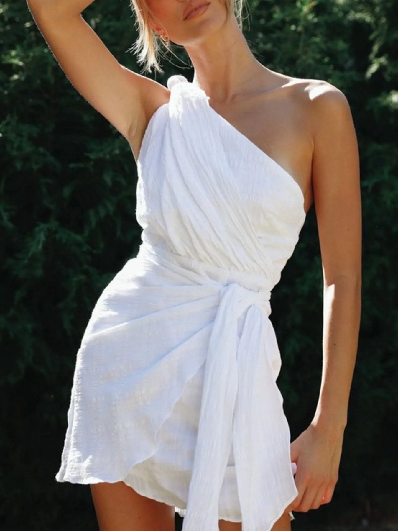 Ruched One-Shoulder Mini Dress