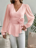 Flower Surplice Long Sleeve Blouse