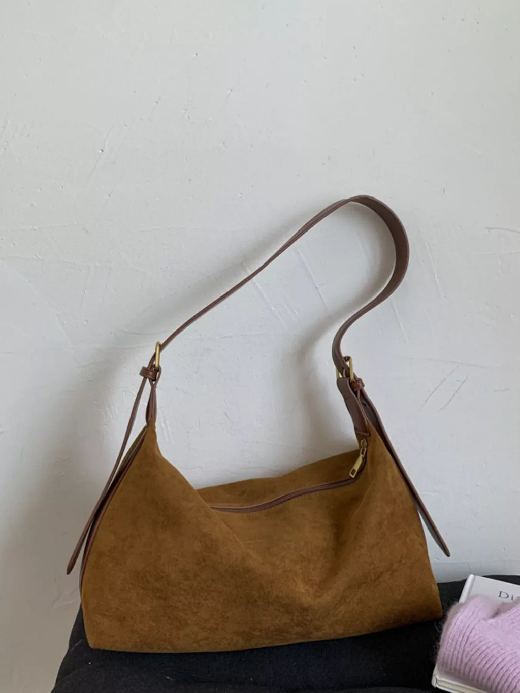 Solid Color Suede Hobo Crossbody Bag