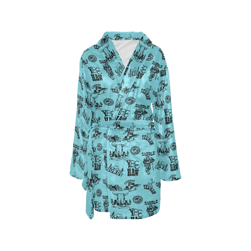 Baha Ranch Blue Cowboy Print Western Bath Robe