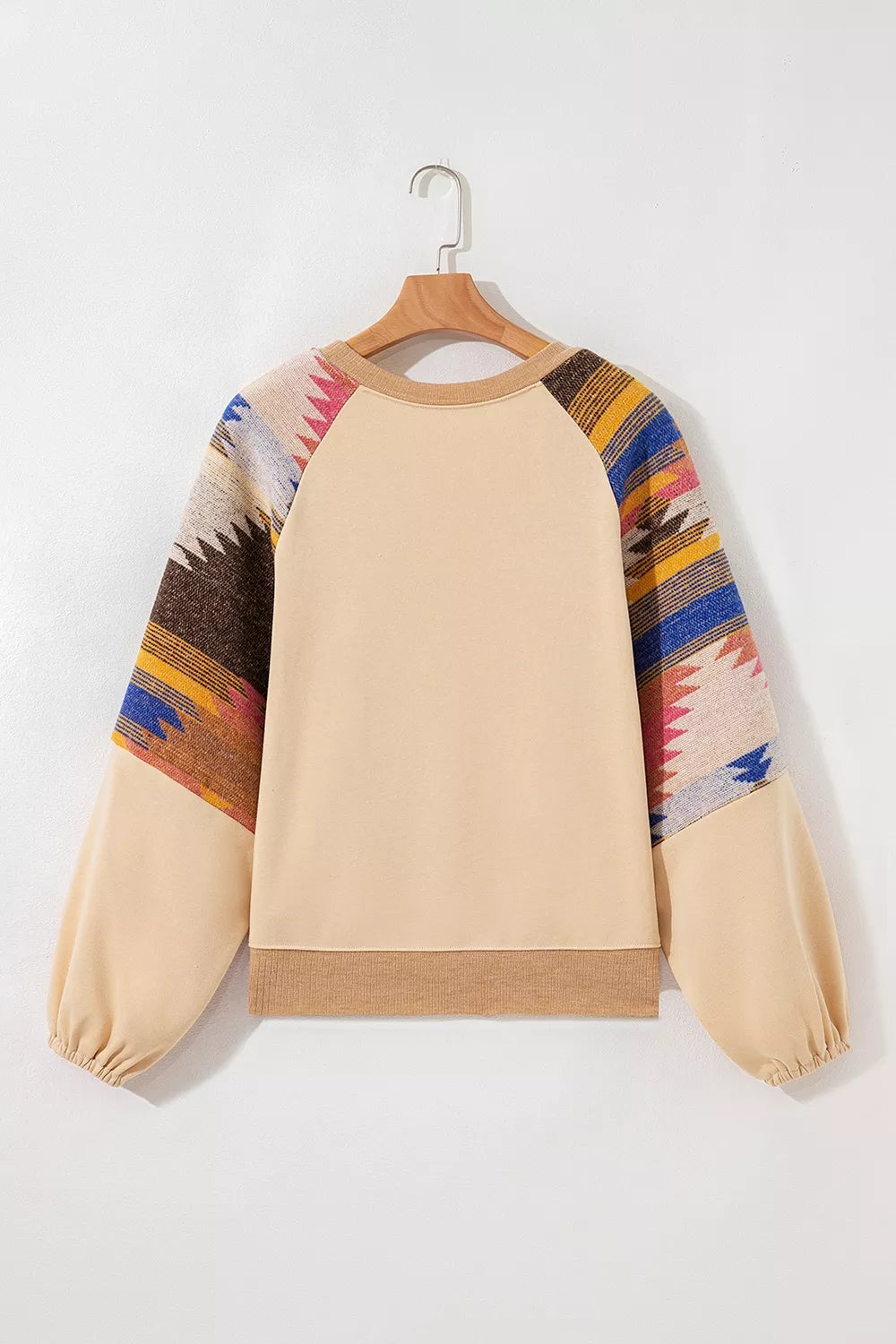 Sequined Rodeo Graphic Aztec Bubble Sleeve Patchwork Western Sweatshirt