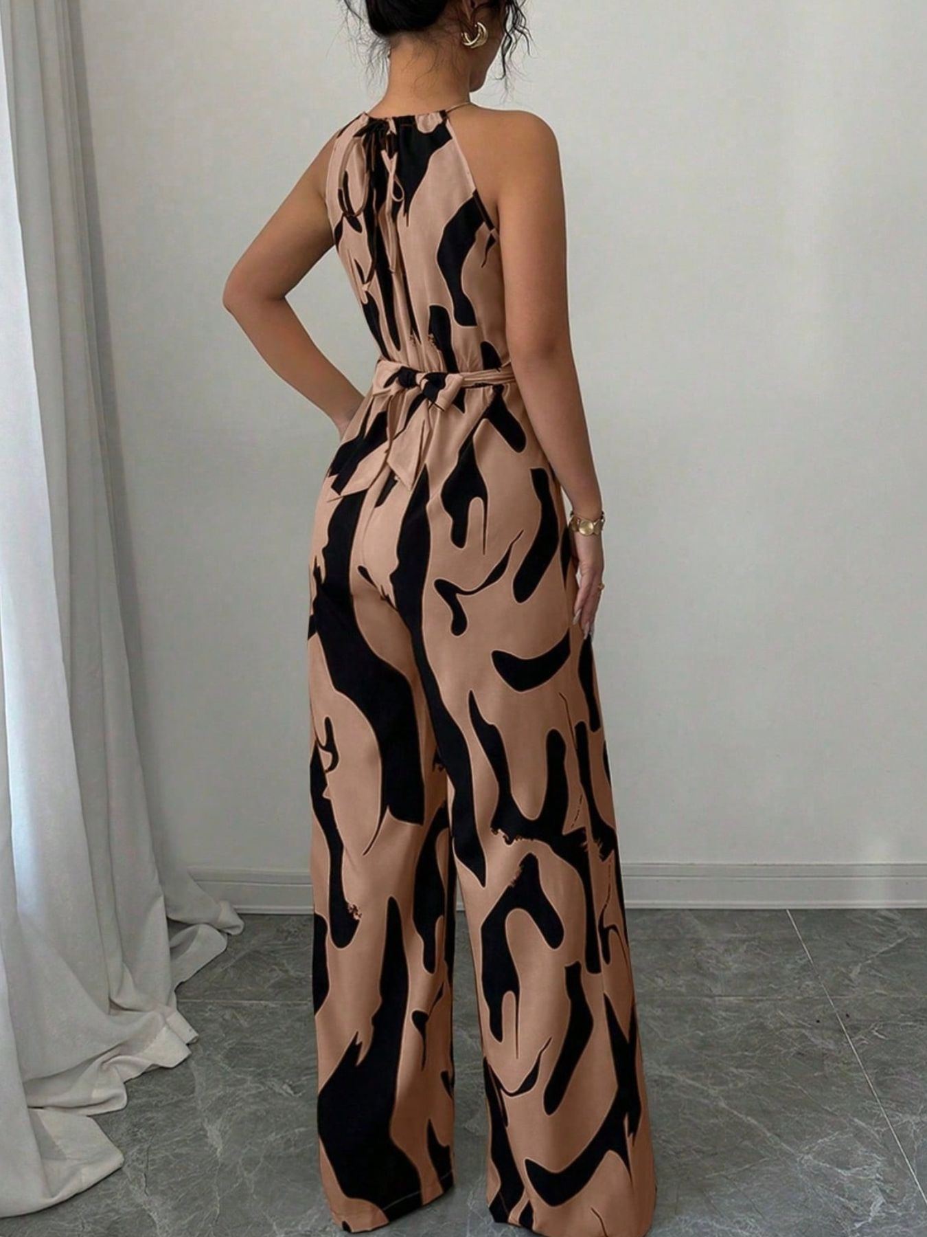 Abstract Print Sleeveless Wide Leg Jumpsuit