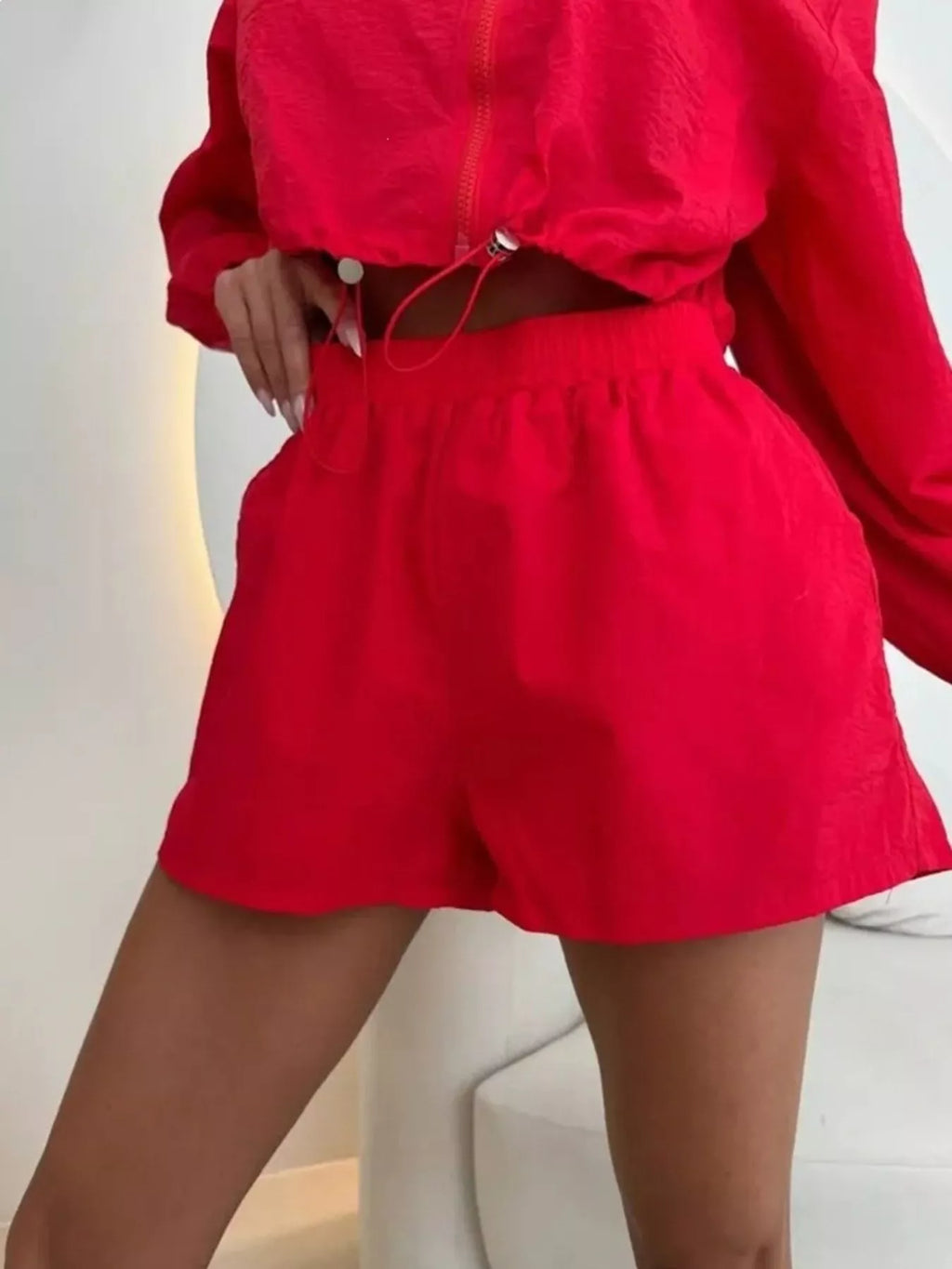 Zip Up Long Sleeve Outerwear and Shorts Set