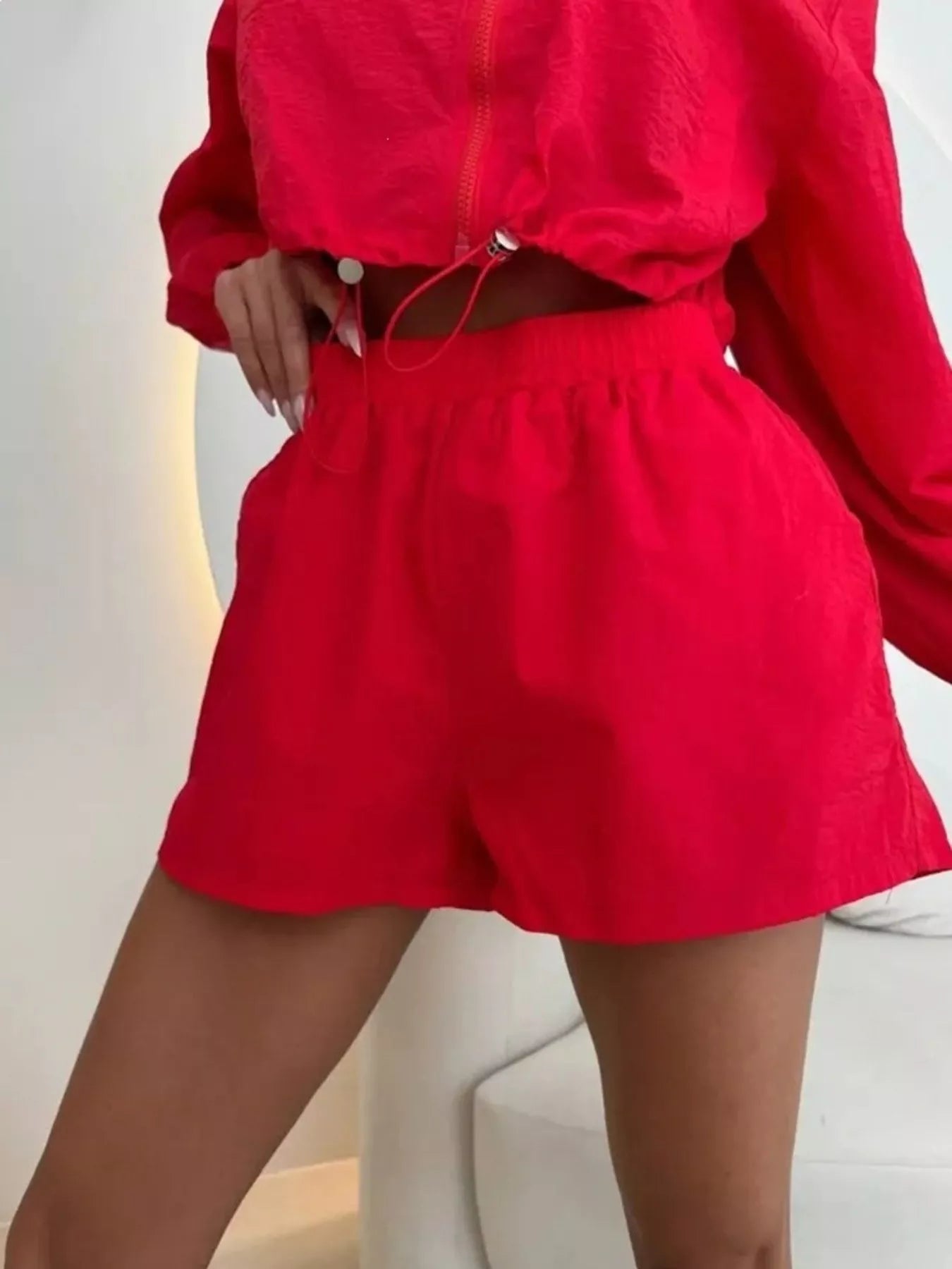 Zip Up Long Sleeve Outerwear and Shorts Set