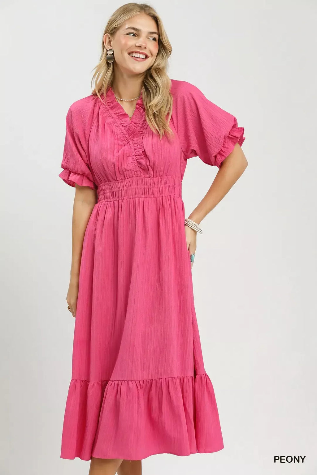 Umgee Ruffle V-Neck Midi Dress