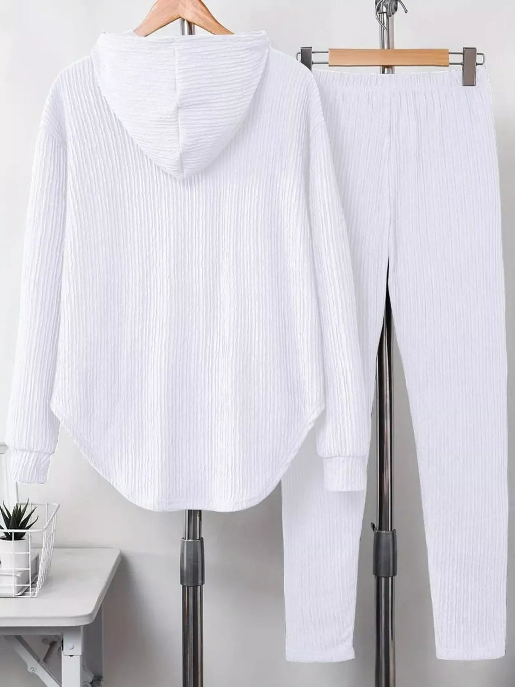 Textured Long Sleeve Hoodie and Pants Set