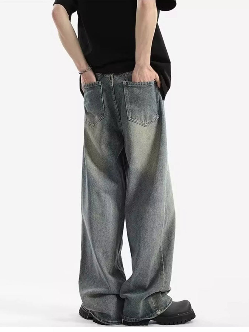 Men's Full Size Vintage Wash Wide Leg Jeans Plus Size