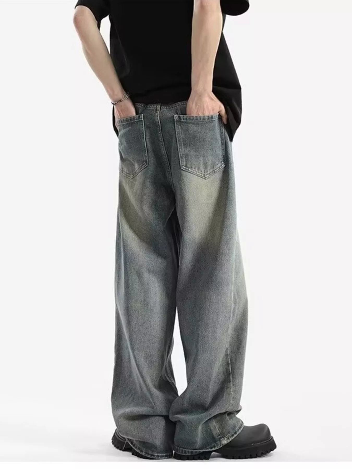 Men's Full Size Vintage Wash Wide Leg Jeans Plus Size