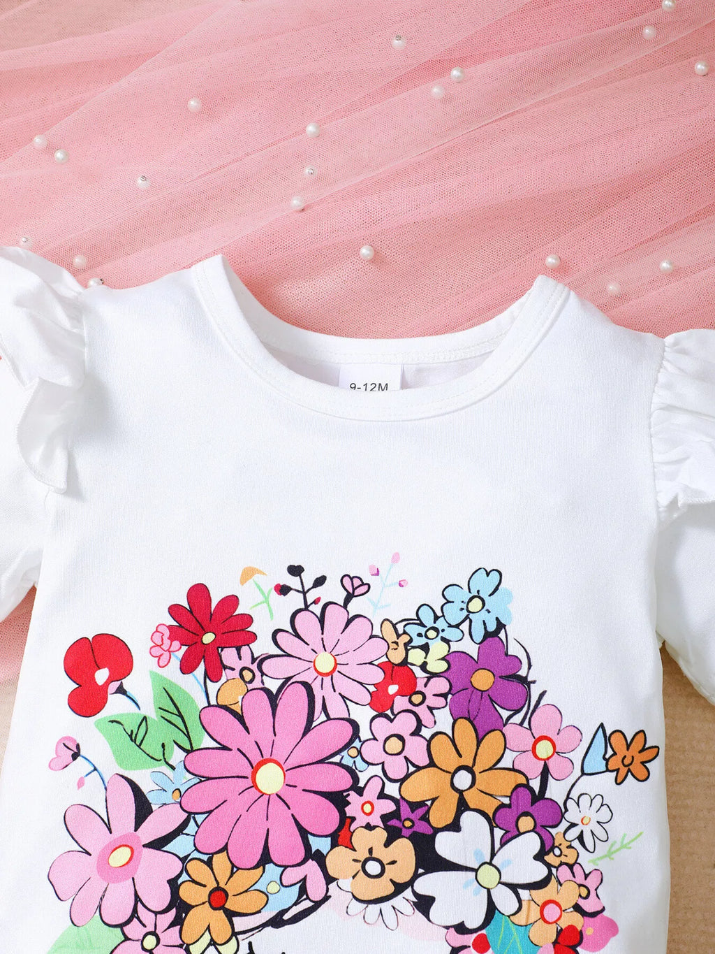Children's Floral Graphic Ruffle Sleeve Top & Skirt Set
