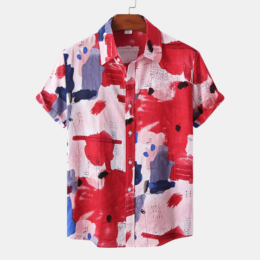 Men's Plus Size Abstract Print Short Sleeve Button-Up Shirt