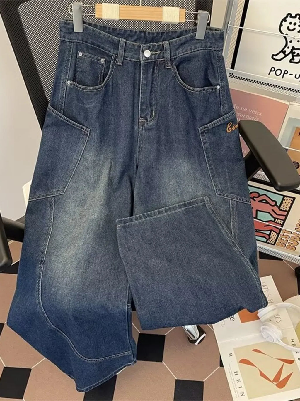Men's Full Size Vintage Wash Wide Leg Jeans Plus Size