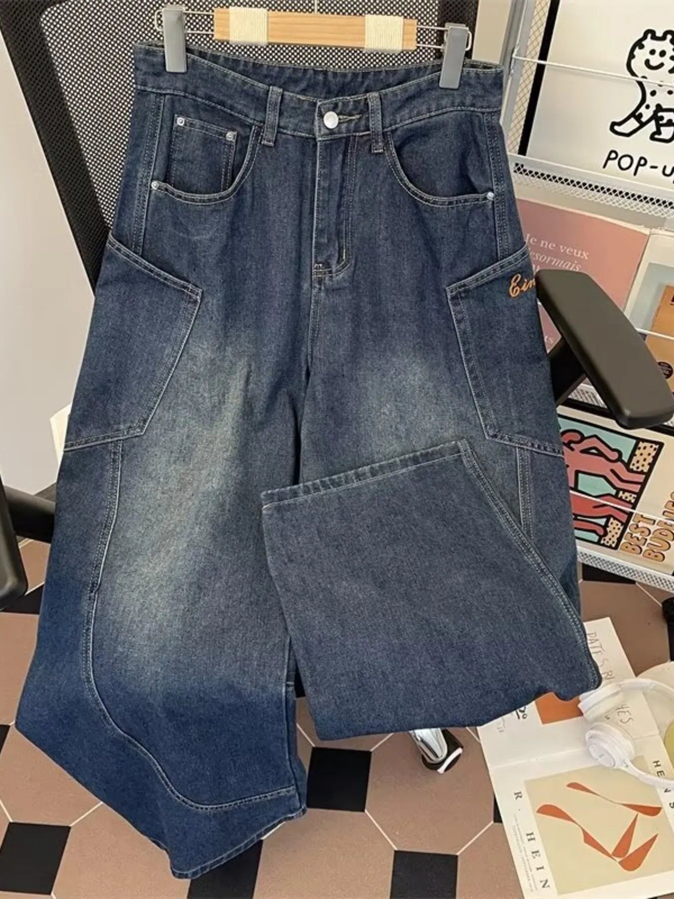 Men's Full Size Vintage Wash Wide Leg Jeans Plus Size